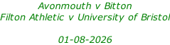 Avonmouth v Bitton Filton Athletic v University of Bristol  01-08-2026