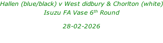 Hallen (blue/black) v West didbury & Chorlton (white) Isuzu FA Vase 6th Round  28-02-2026
